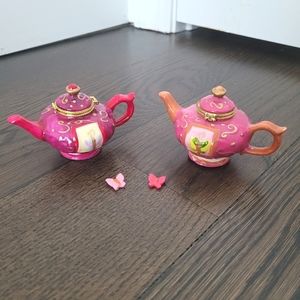 Pink Mini Decorative Ceramic Teapot Set Butterfly Colorful Cottage Gift Office